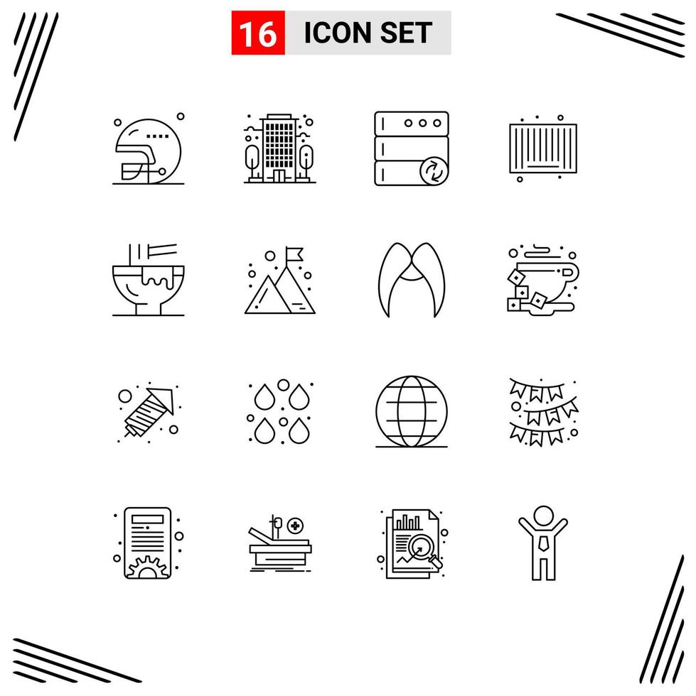 Group of 16 Modern Outlines Set for food drink server bowl search Editable Vector Design Elements