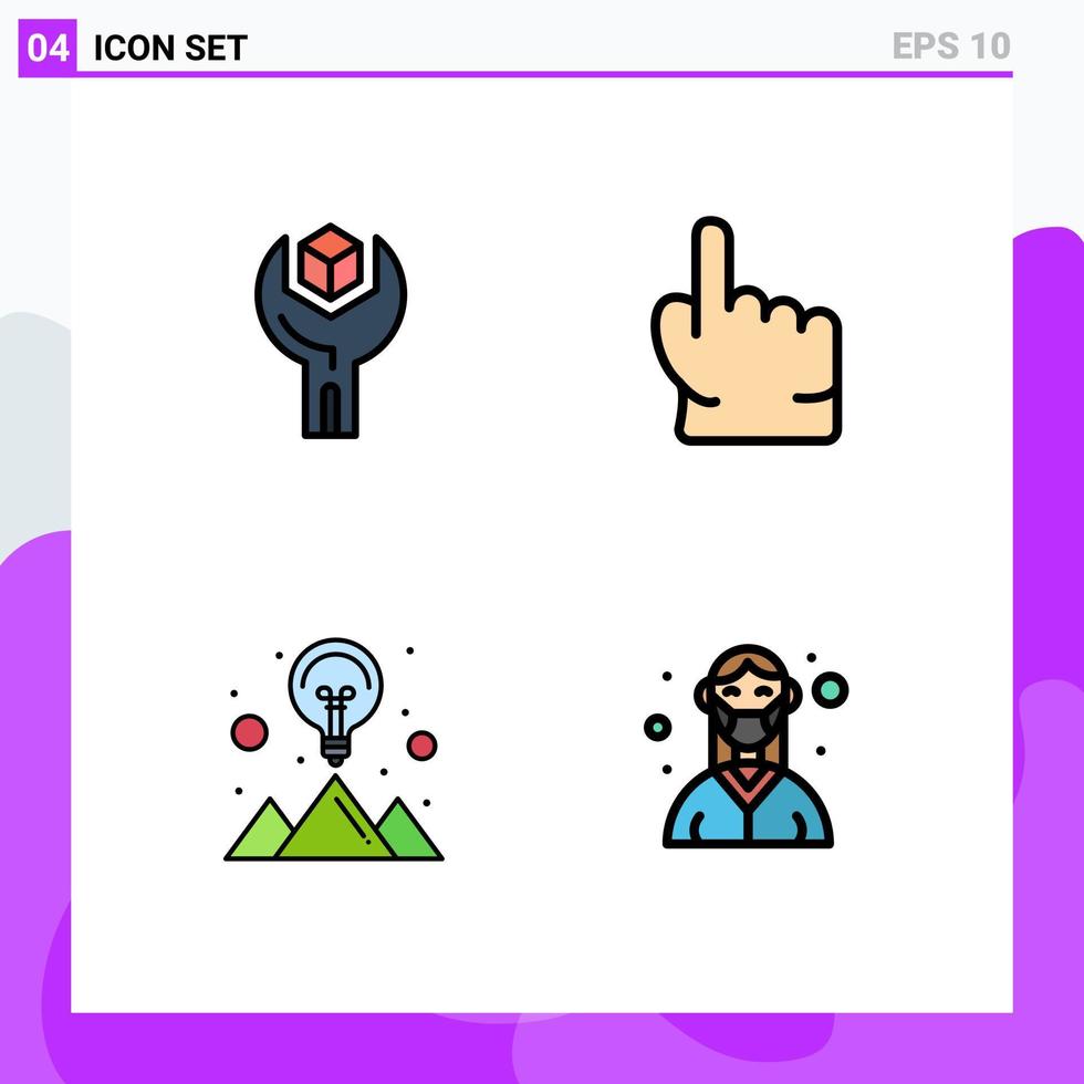 paquete de iconos de vector de stock de 4 signos y símbolos de línea para config creative sdk hand mountain elementos de diseño de vector editables