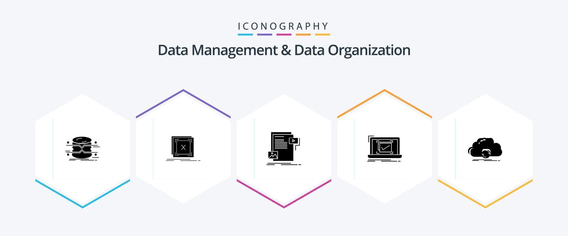 Data Management And Data Organization 25 Glyph icon pack including checklist. system. problem. website. file vector