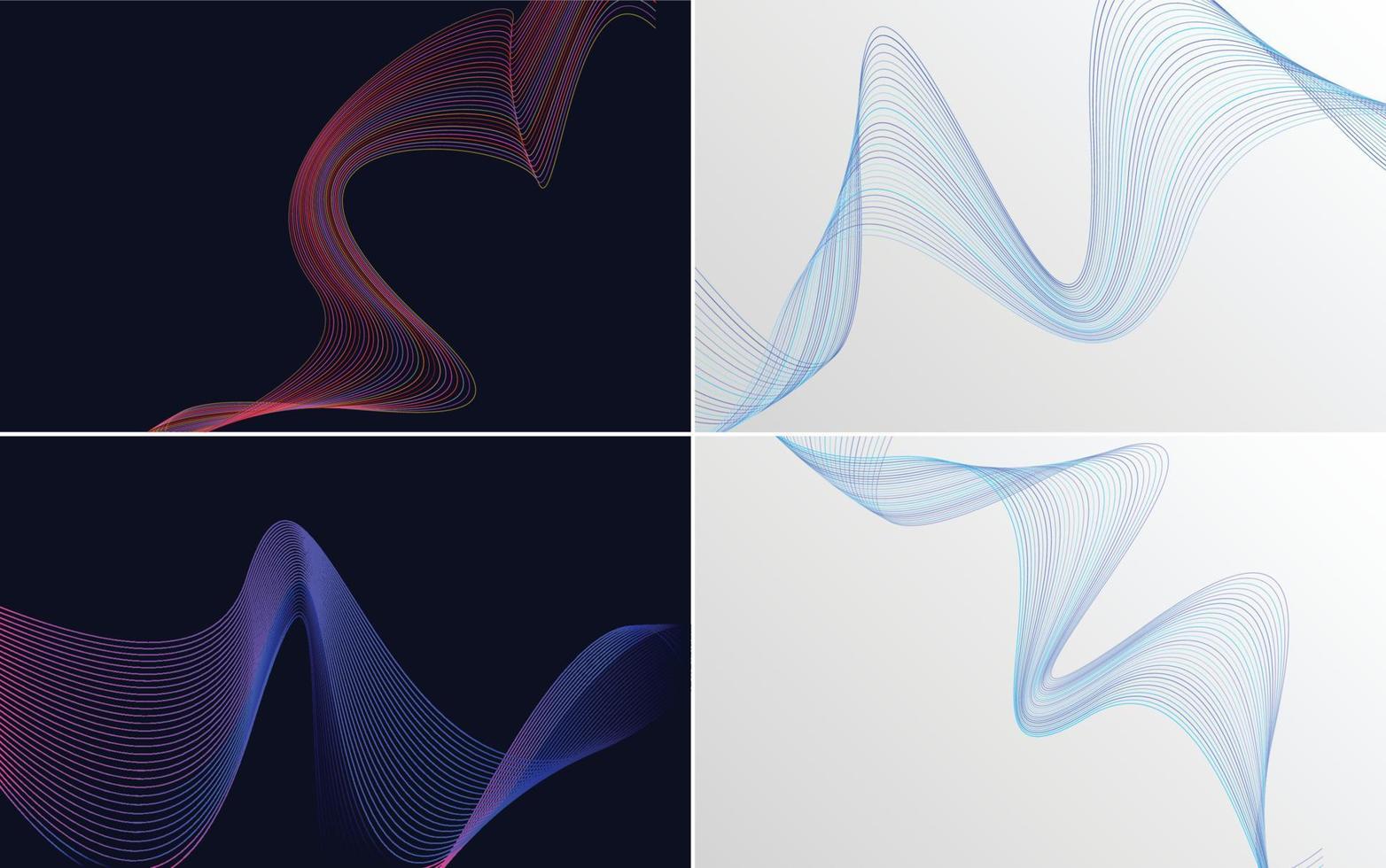 Set of 4 geometric wave pattern background Abstract waving line
