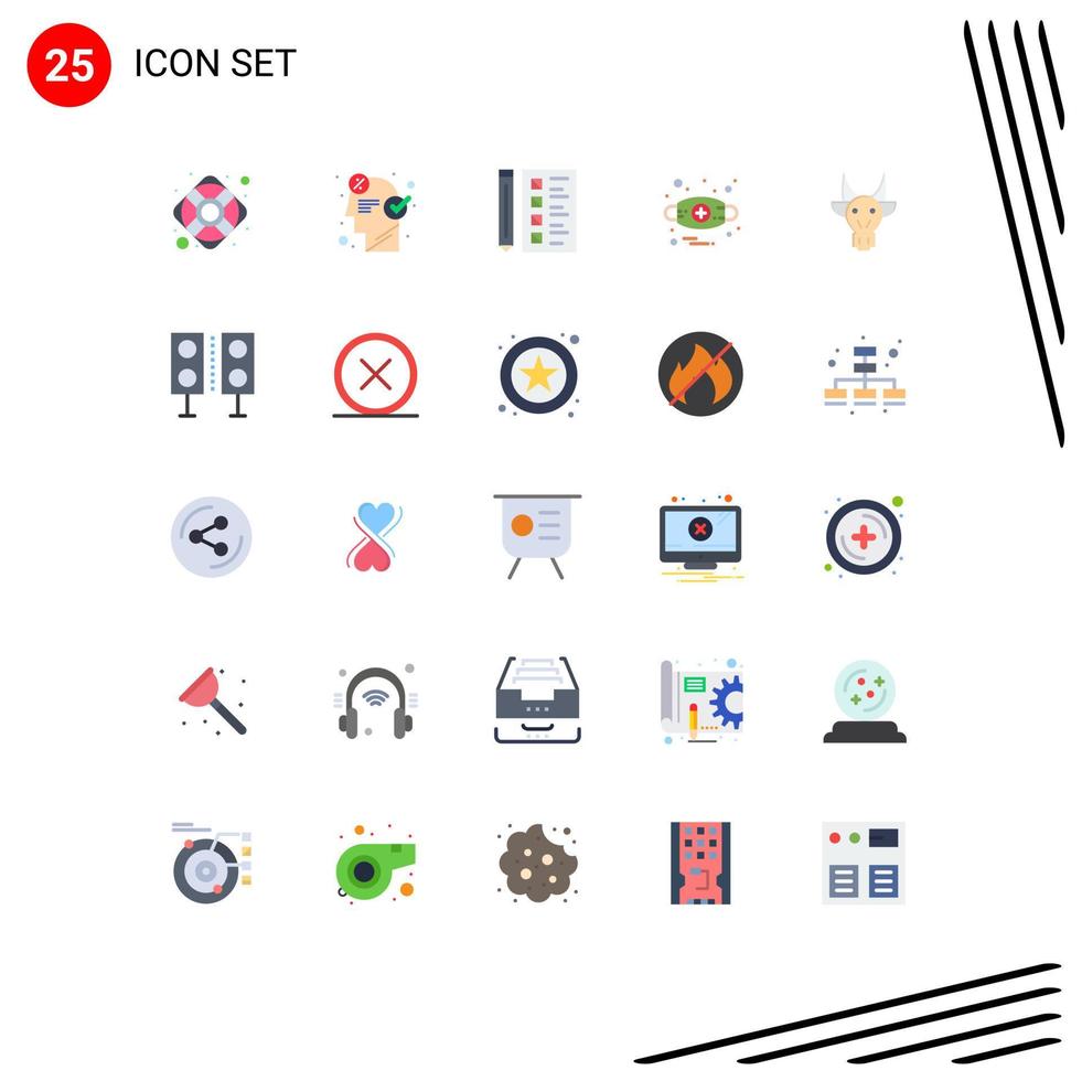 Mobile Interface Flat Color Set of 25 Pictograms of adornment anaphylaxis business allergy document Editable Vector Design Elements