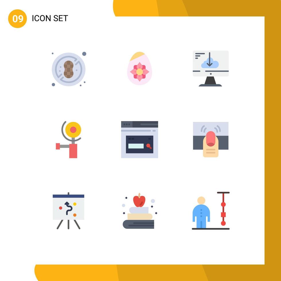 Pictogram Set of 9 Simple Flat Colors of web internet download grinding construction Editable Vector Design Elements