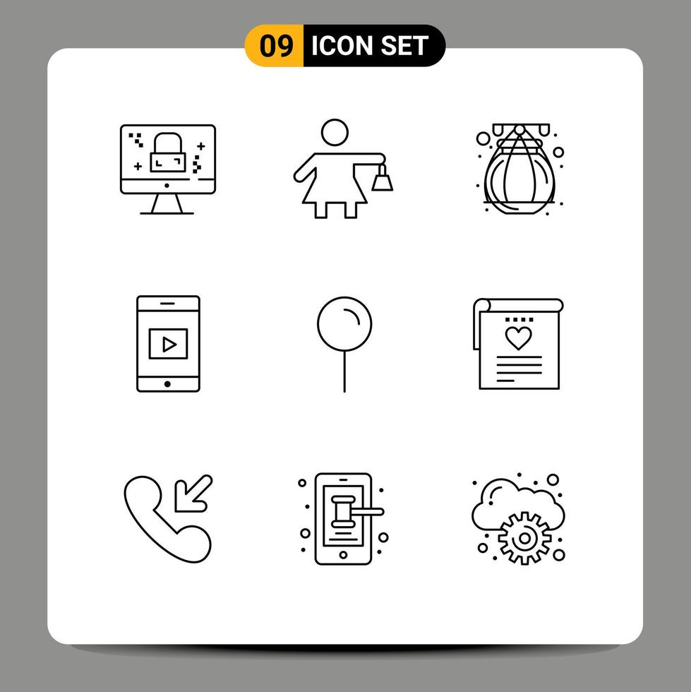 Pack of 9 creative Outlines of file pointer pot map video Editable Vector Design Elements