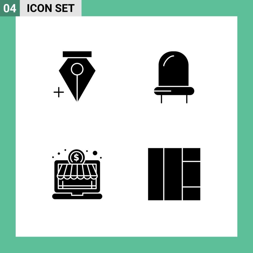 Mobile Interface Solid Glyph Set of 4 Pictograms of add grid diode online shop Layer 1 Editable Vector Design Elements