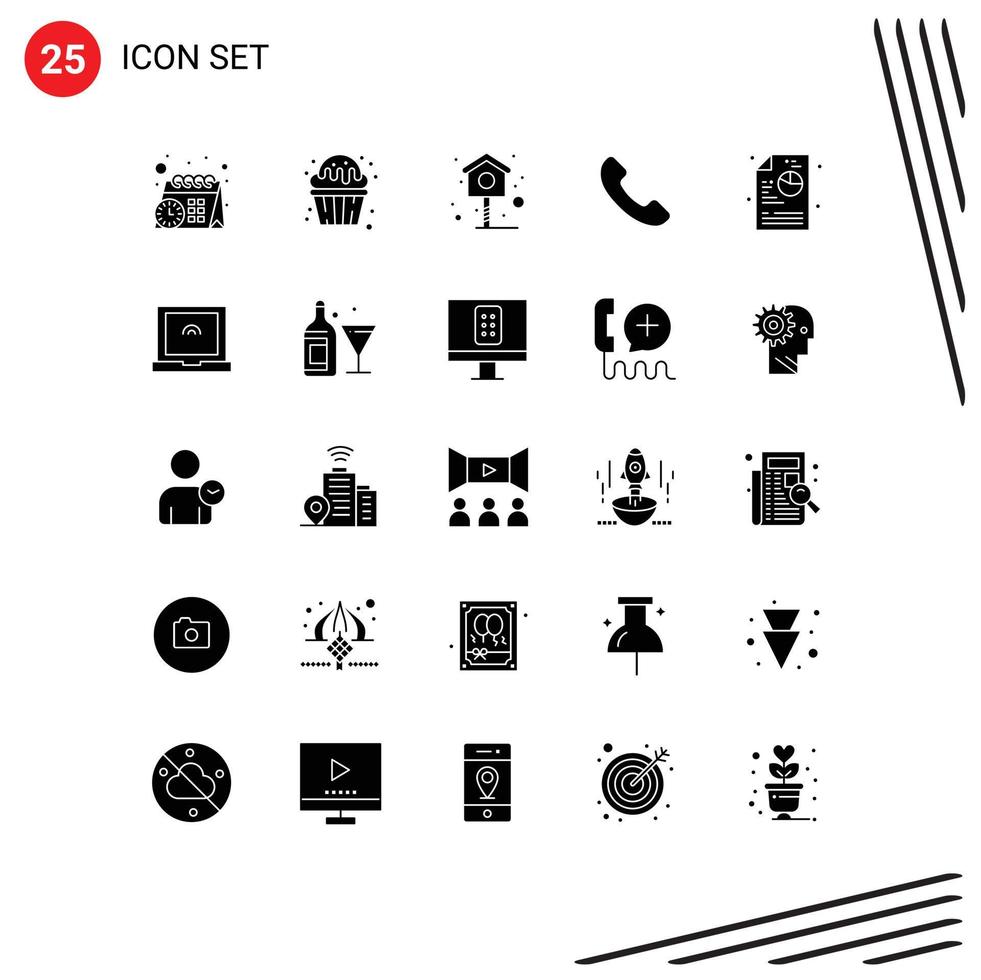 User Interface Pack of 25 Basic Solid Glyphs of laptop process bird creative telephone Editable Vector Design Elements