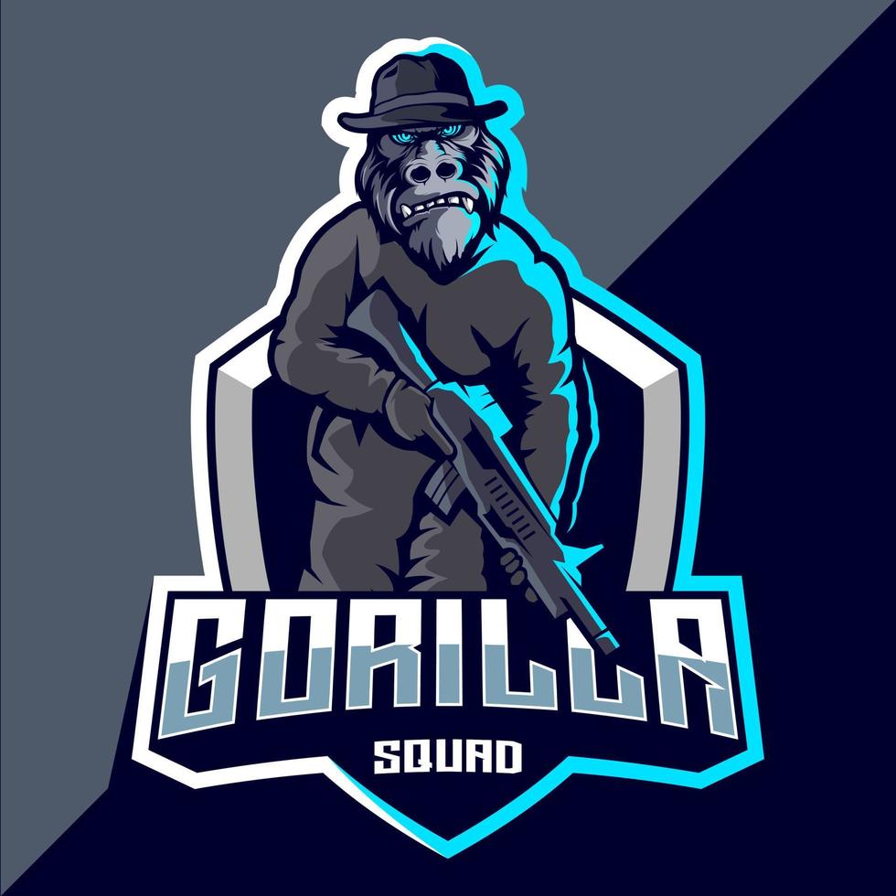Gorilla squad esport logo design vector