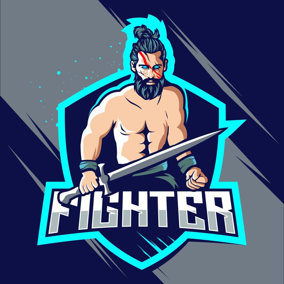 Fighter esport logo design vector