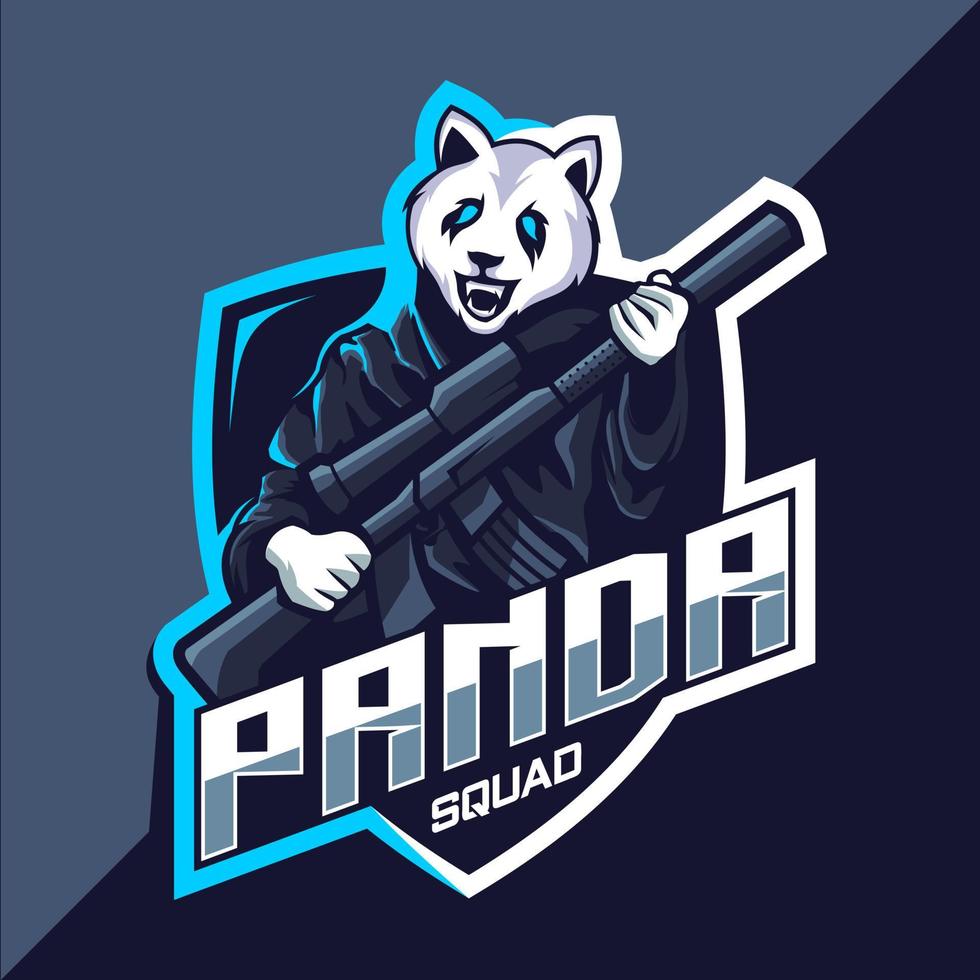 escuadrón panda con diseño de logotipo de esport de mascota de pistola vector