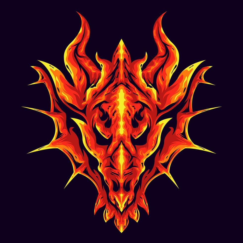 Fiery red dragon head illustration vector