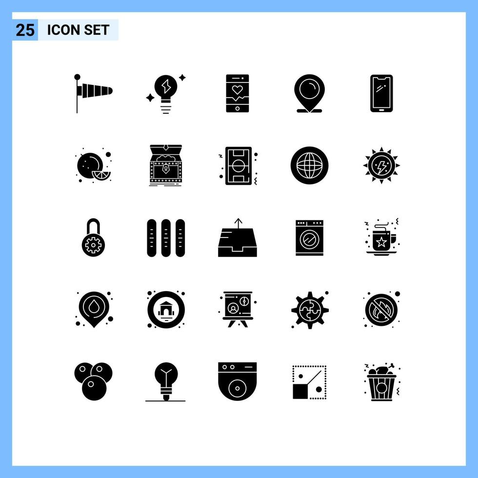 User Interface Pack of 25 Basic Solid Glyphs of mobile phone running shopping map Editable Vector Design Elements