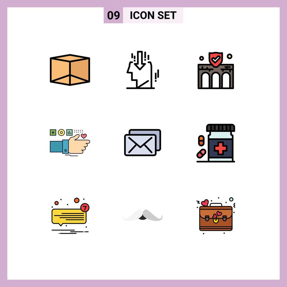Modern Set of 9 Filledline Flat Colors and symbols such as mail pulse construction heart technology Editable Vector Design Elements
