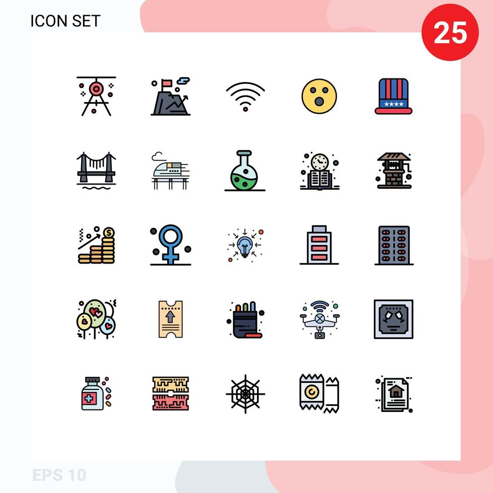 Modern Set of 25 Filled line Flat Colors and symbols such as cap game mountain sport golfball Editable Vector Design Elements