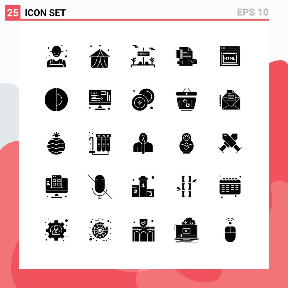 Paquete de glifos sólidos de 25 interfaces de usuario de signos y símbolos modernos de elementos de diseño de vectores editables de la marca comercial de la empresa de codificación