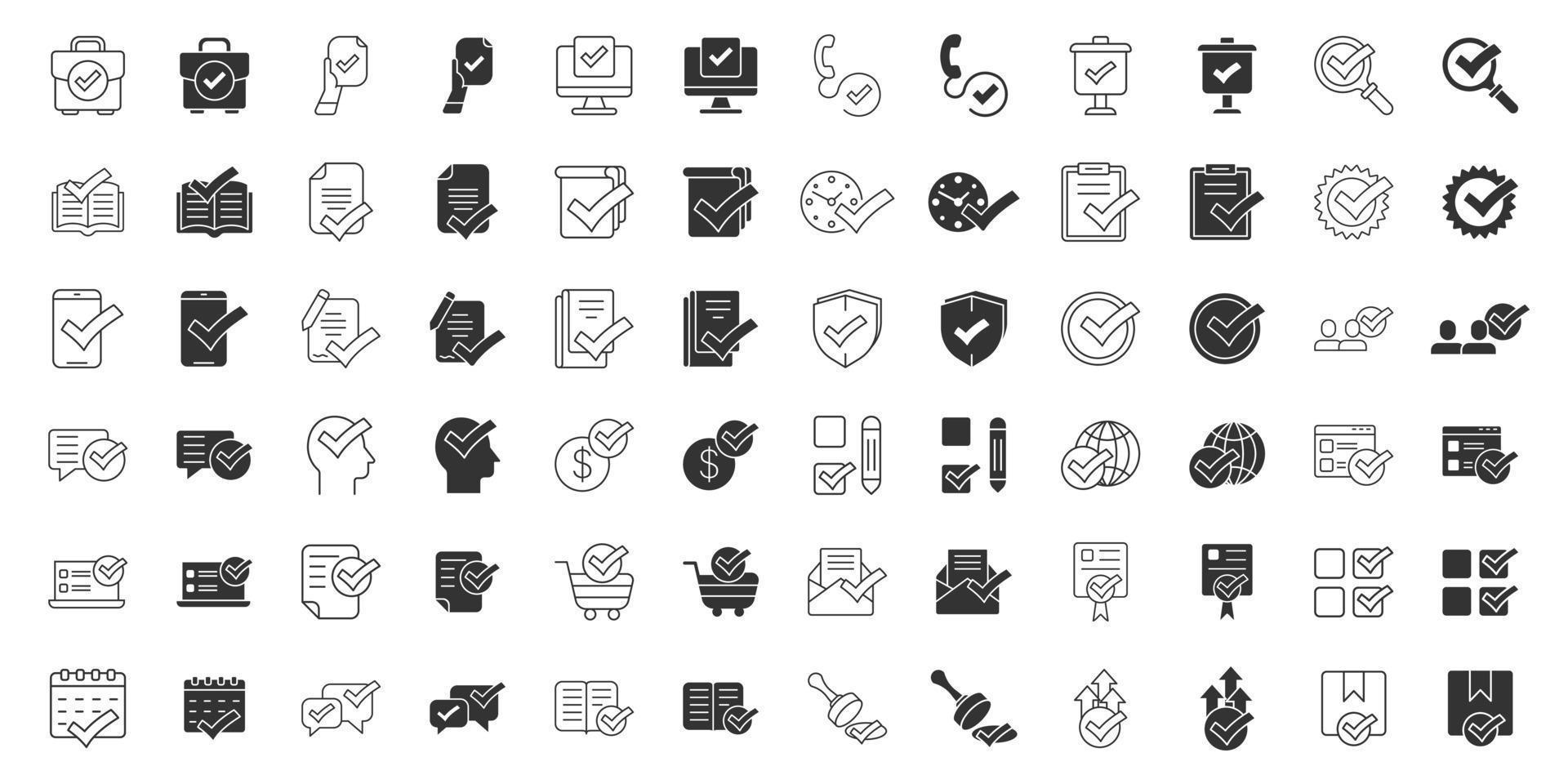 Approve icon set in flat style. Check mark vector illustration on white isolated background. Tick accepted business concept.