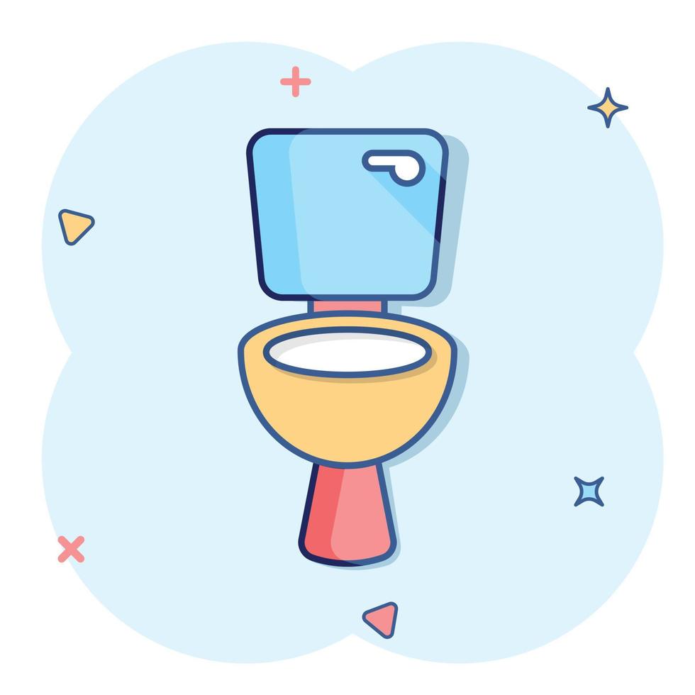 Toilet bowl icon in comic style. Hygiene cartoon vector illustration on isolated background. WC restroom splash effect sign business concept.