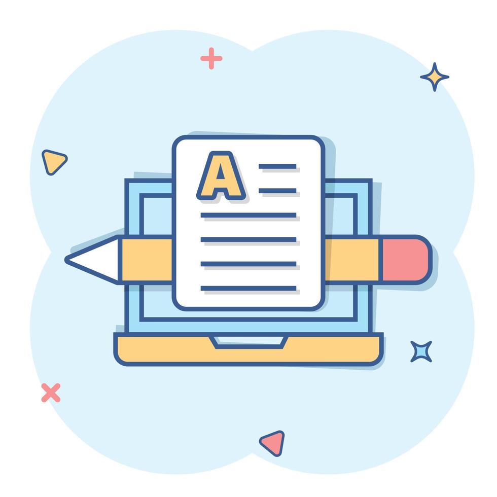Blogging icon in comic style. Social media communication cartoon vector illustration on white isolated background. Content splash effect business concept.