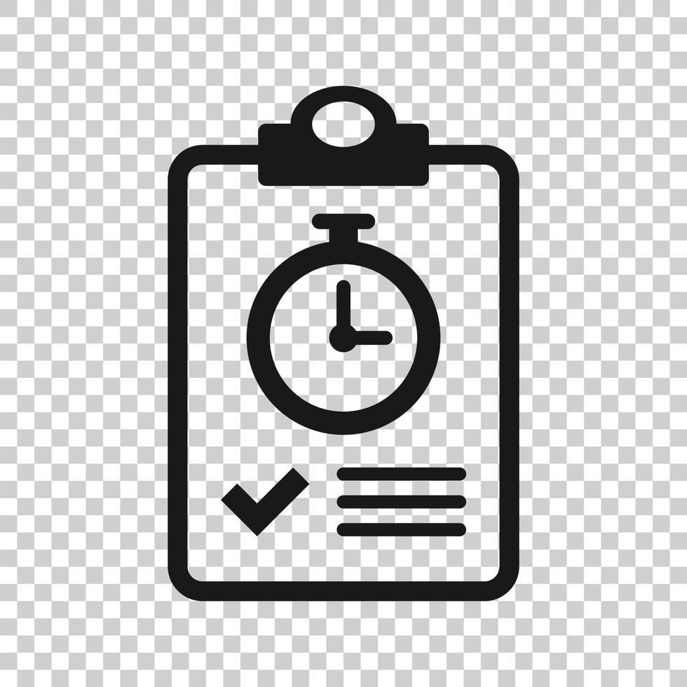 icono de reloj de bruja de documento en estilo plano. ilustración de vector de encuesta de lista de verificación sobre fondo blanco aislado. concepto de negocio de servicio rápido.