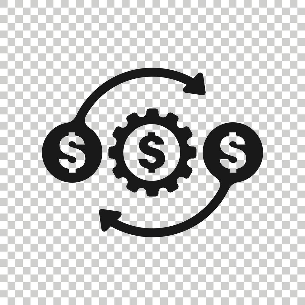 Money optimization icon in flat style. Gear effective vector illustration on white isolated background. Finance process business concept.