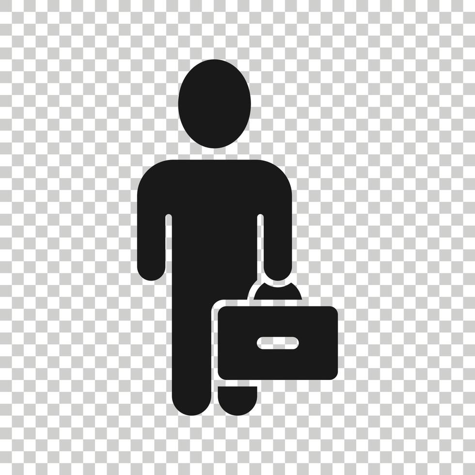 Businessman with briefcase icon in flat style. People manager vector illustration on white isolated background. Employee business concept.