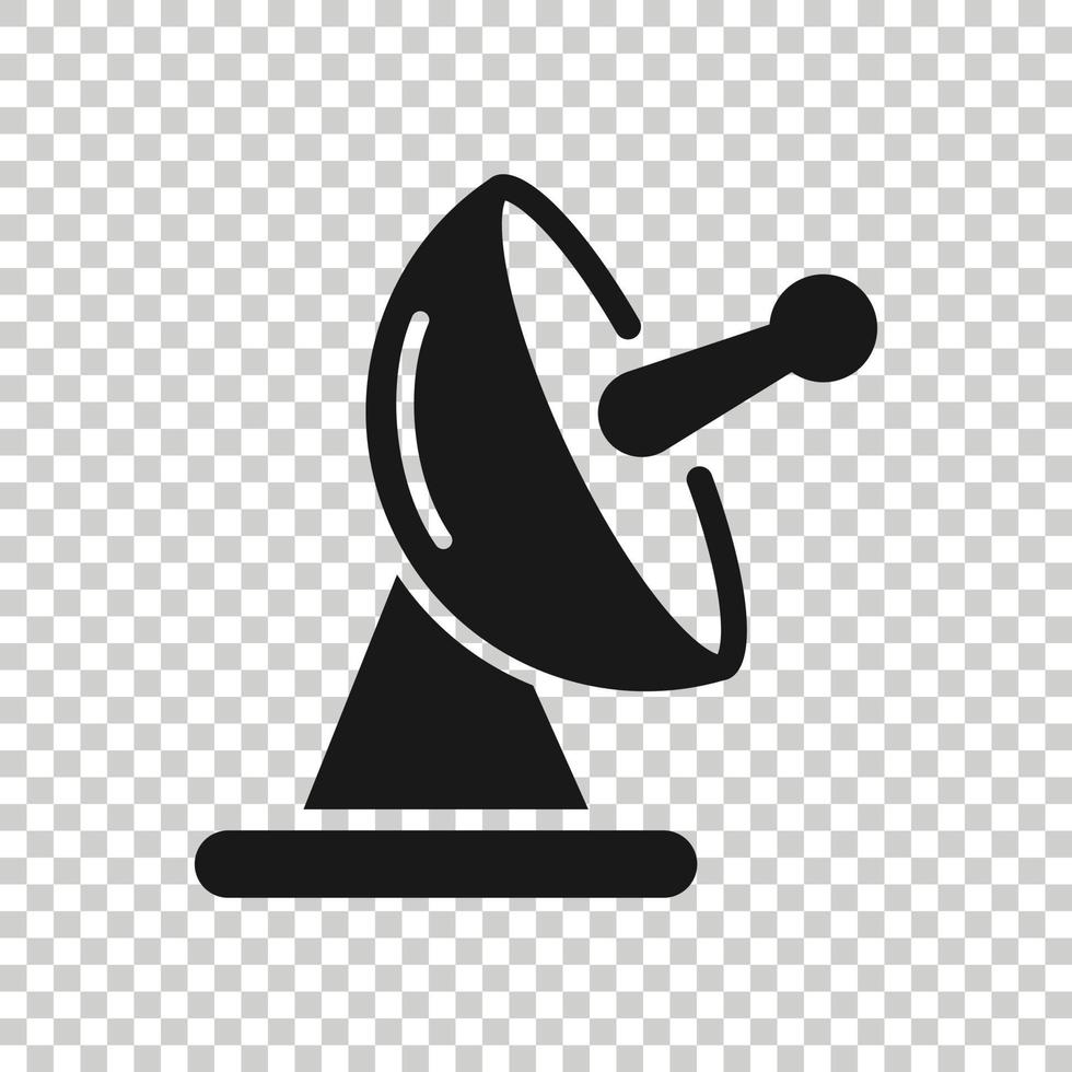 Satellite antenna tower icon in flat style. Broadcasting vector illustration on white isolated background. Radar business concept.