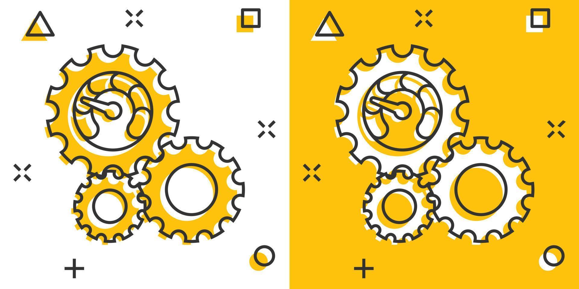 icono de productividad en estilo cómico. ilustración de vector de dibujos animados de estrategia de proceso sobre fondo aislado. concepto de negocio de signo de efecto de salpicadura de análisis de seo.