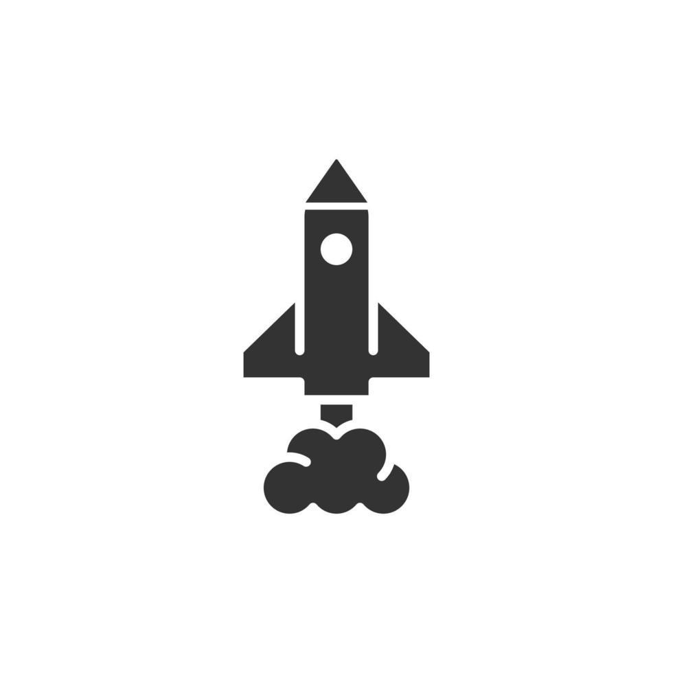 Rocket icon in flat style. Spaceship launch vector illustration on white isolated background. Sputnik  business concept.