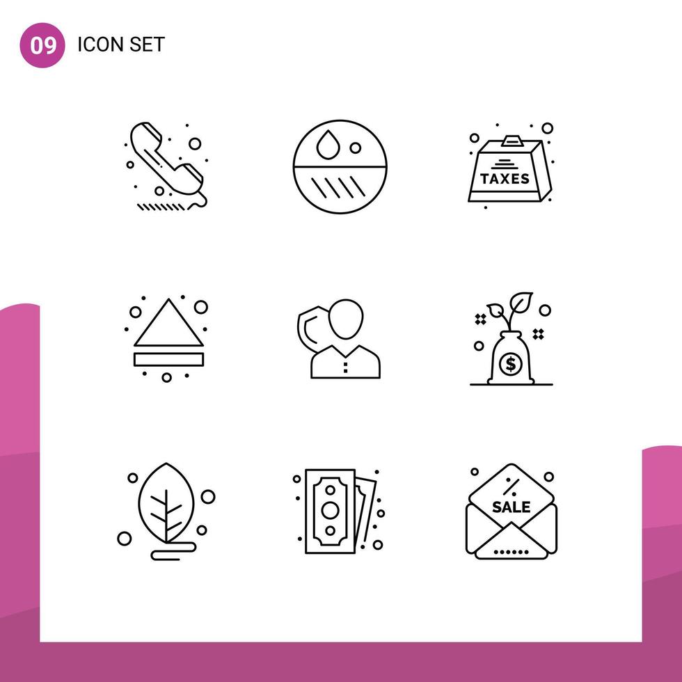 Editable Vector Line Pack of 9 Simple Outlines of down eject skin arrow payable Editable Vector Design Elements