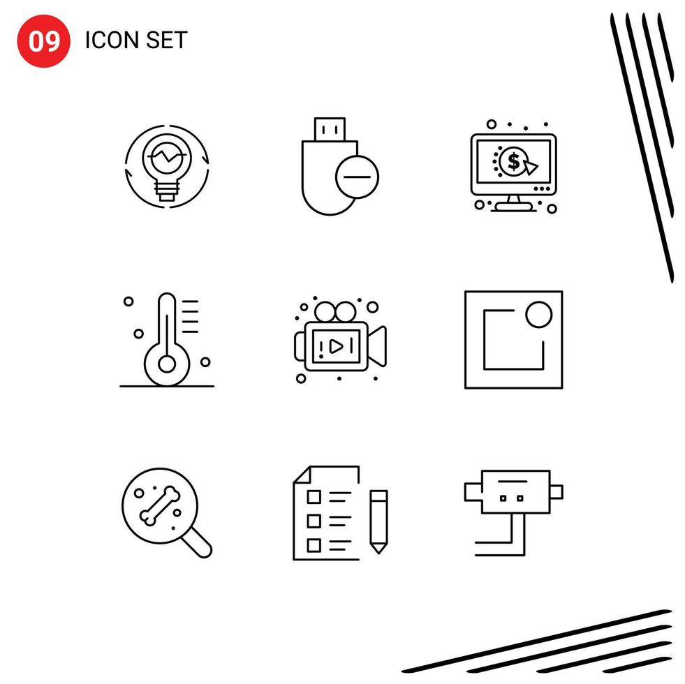 9 símbolos de signos de contorno universal de dispositivos ppc de cocina por clic elementos de diseño vectorial editables vector