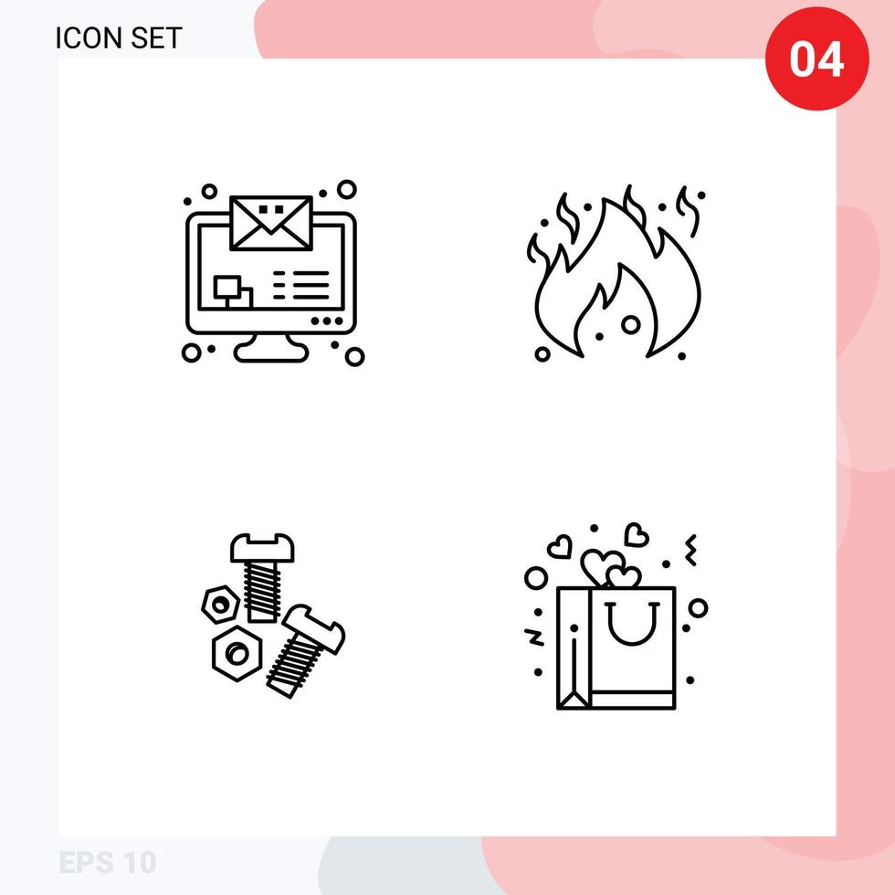 Stock Vector Icon Pack of 4 Line Signs and Symbols for imac tools danger bolt heart Editable Vector Design Elements