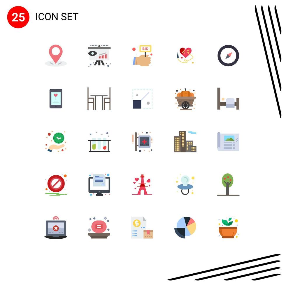 conjunto de 25 iconos modernos de la interfaz de usuario símbolos signos para el mapa de la aplicación competir brújula corazón roto elementos de diseño vectorial editables vector