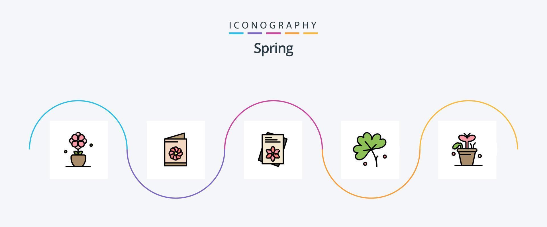 Spring Line Filled Flat 5 Icon Pack Including leaf. spring flower. seeds. flower. anemone vector