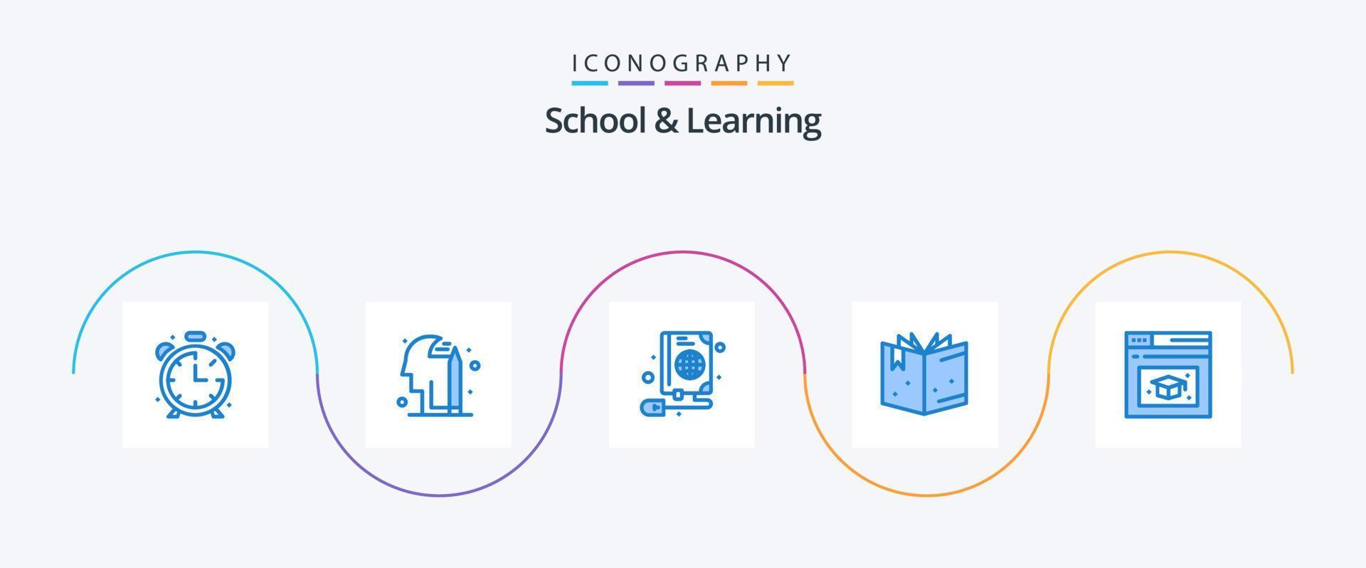 School And Learning Blue 5 Icon Pack Including . education. book. web page. education vector