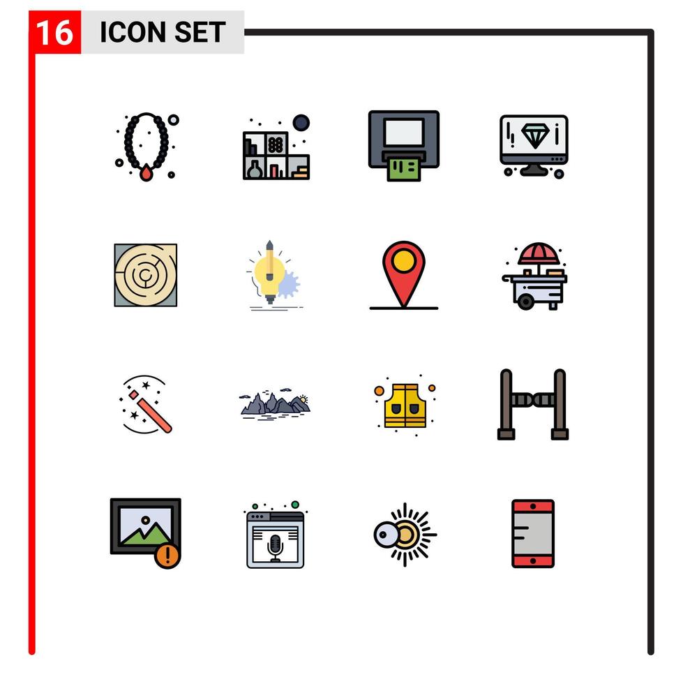 16 concepto de línea llena de color plano para sitios web móviles y aplicaciones laberinto laberinto página de cajero automático elementos de diseño de vectores creativos editables de diamantes