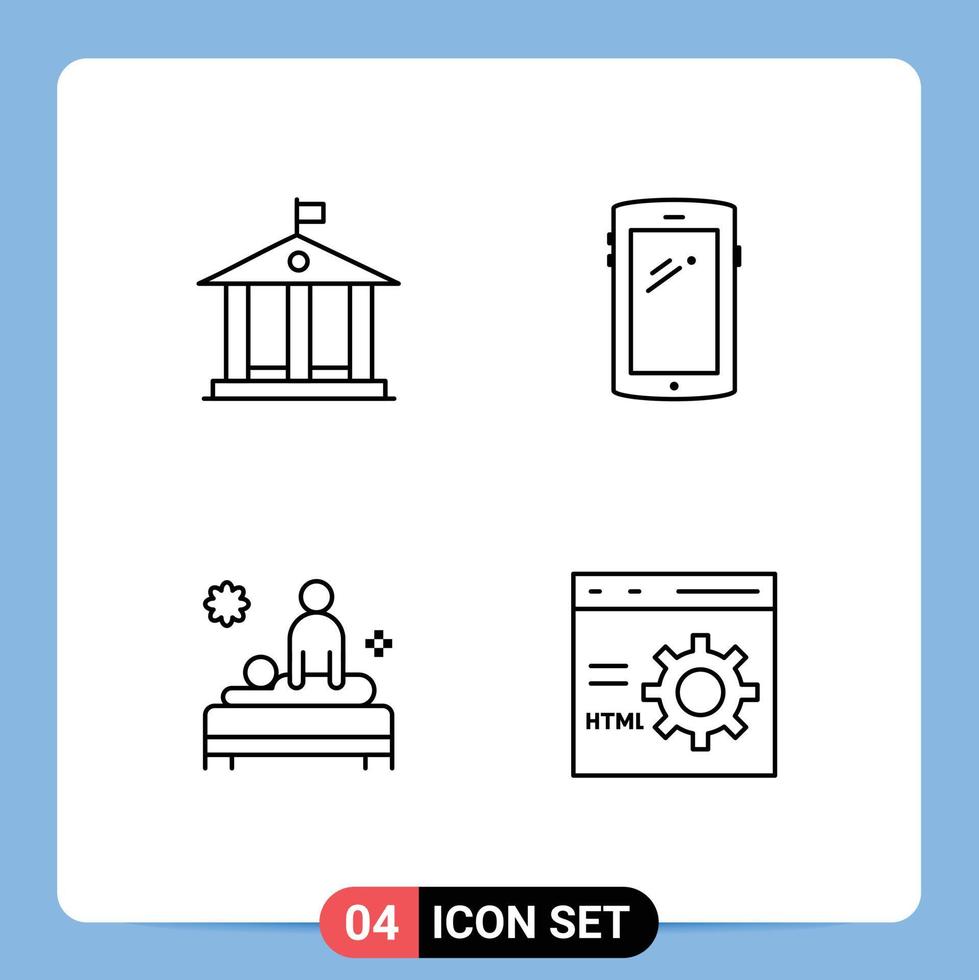 Set of 4 Modern UI Icons Symbols Signs for bank body phone android massage Editable Vector Design Elements
