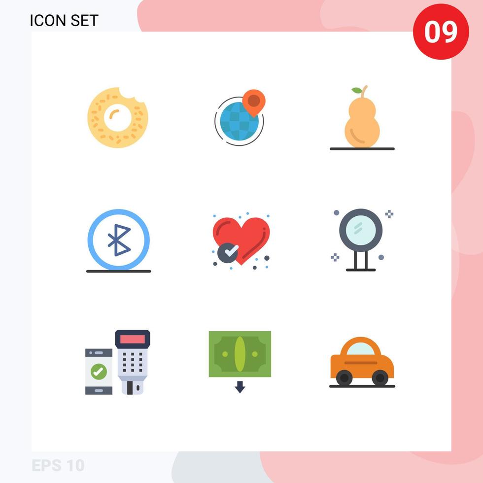 9 User Interface Flat Color Pack of modern Signs and Symbols of report network world connection bluetooth Editable Vector Design Elements