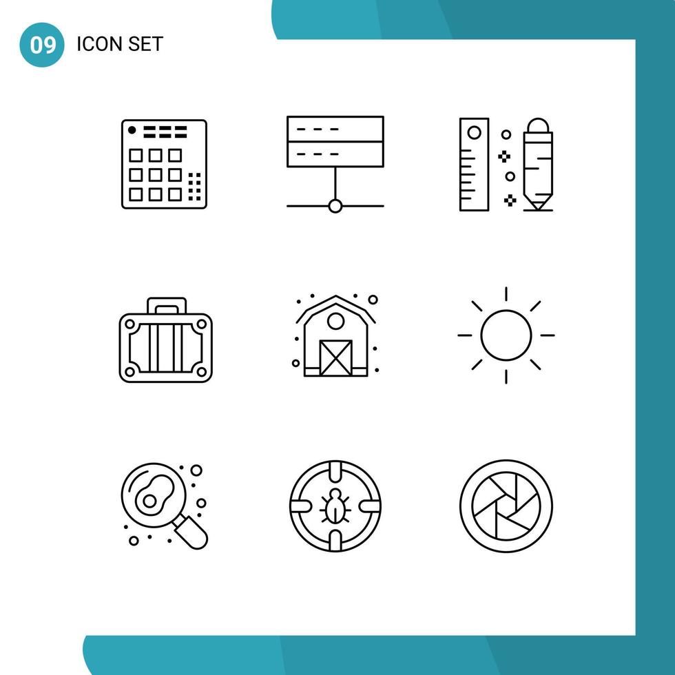 Pictogram Set of 9 Simple Outlines of travel holiday server beach pencil Editable Vector Design Elements