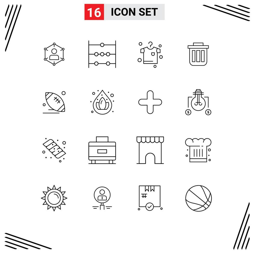 Modern Set of 16 Outlines and symbols such as container bin math basket hanging Editable Vector Design Elements