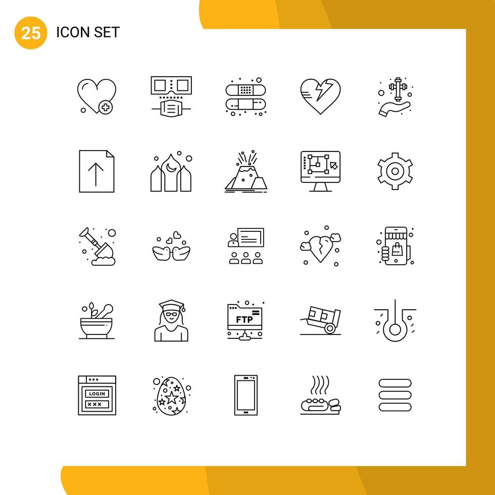 Editable Vector Line Pack of 25 Simple Lines of cross celebration bandage hand care Editable Vector Design Elements