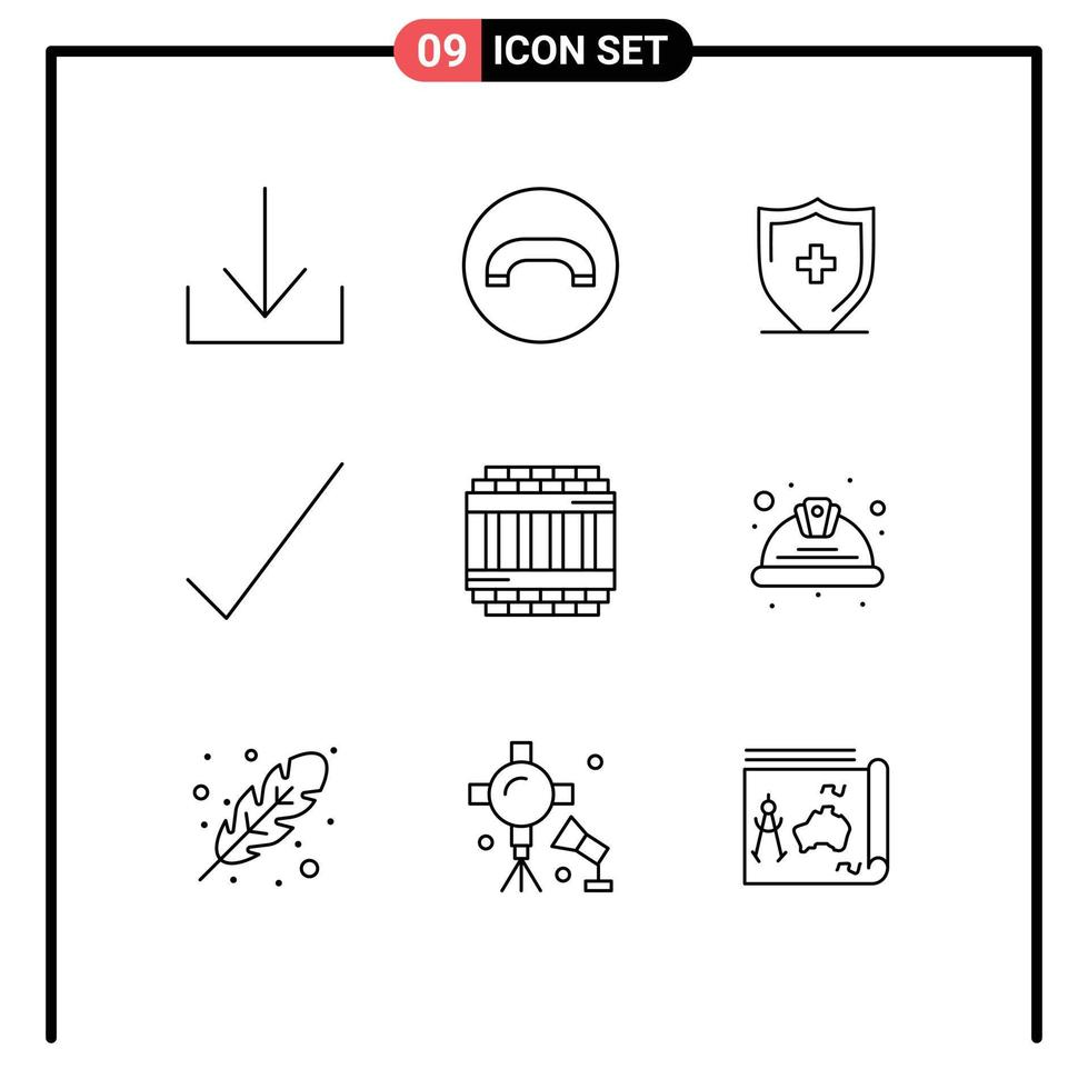 Universal Icon Symbols Group of 9 Modern Outlines of helmet prison shield jail architecture Editable Vector Design Elements