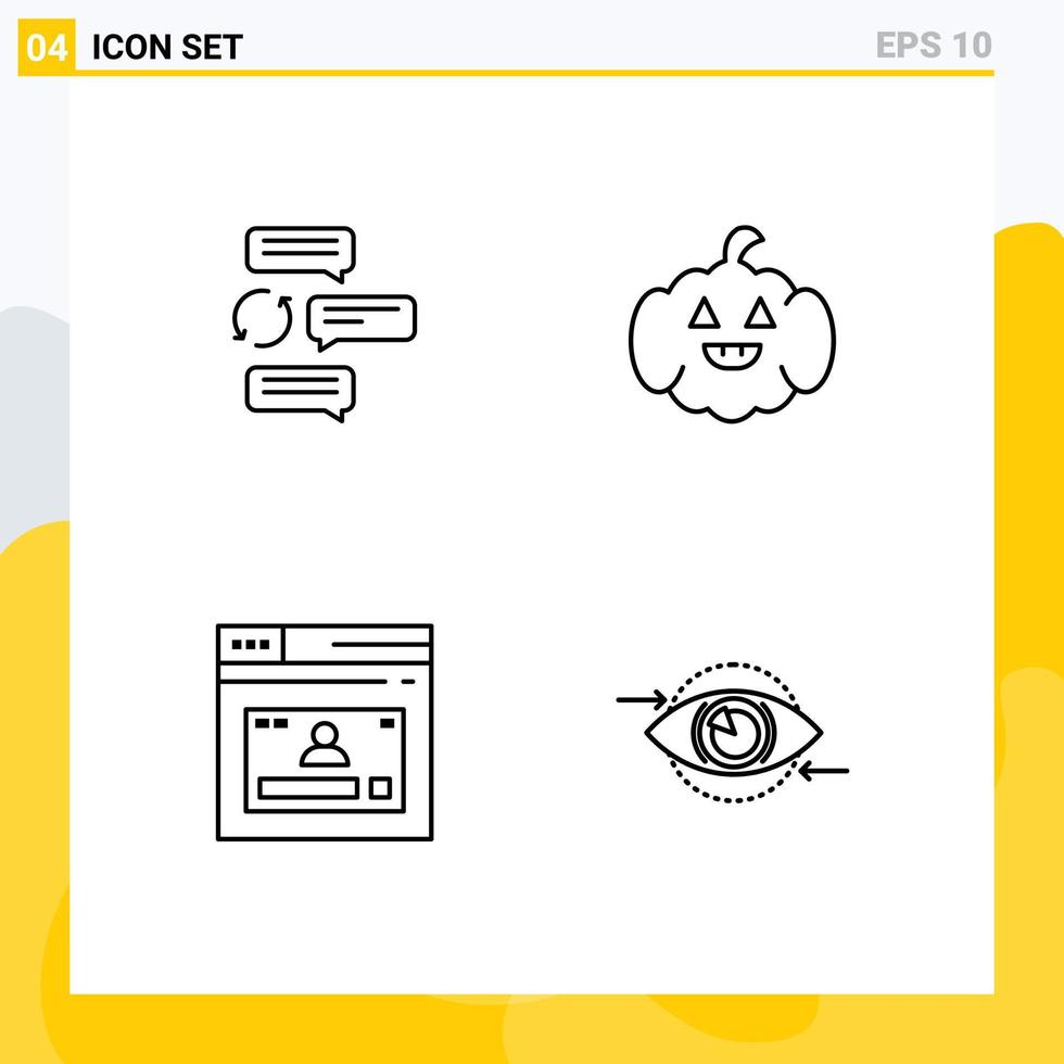 Mobile Interface Line Set of 4 Pictograms of chat internet dialogue pumkin web Editable Vector Design Elements