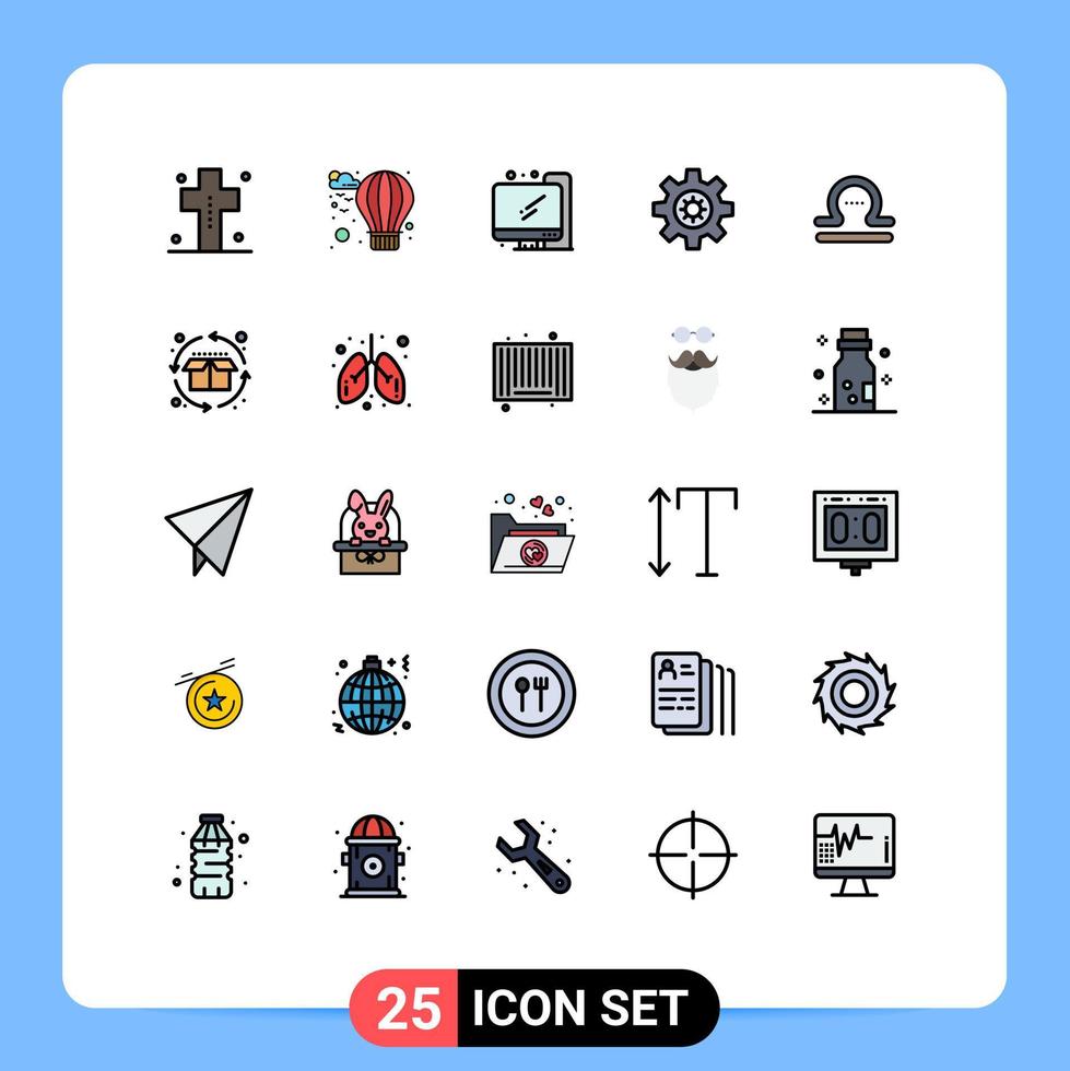Group of 25 Modern Filled line Flat Colors Set for greece libra computer astrology setting Editable Vector Design Elements
