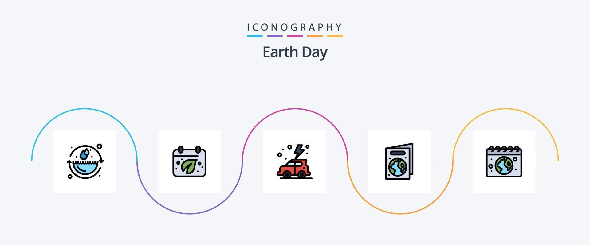 Earth Day Line Filled Flat 5 Icon Pack Including calender. earth. earth. book. earth day vector