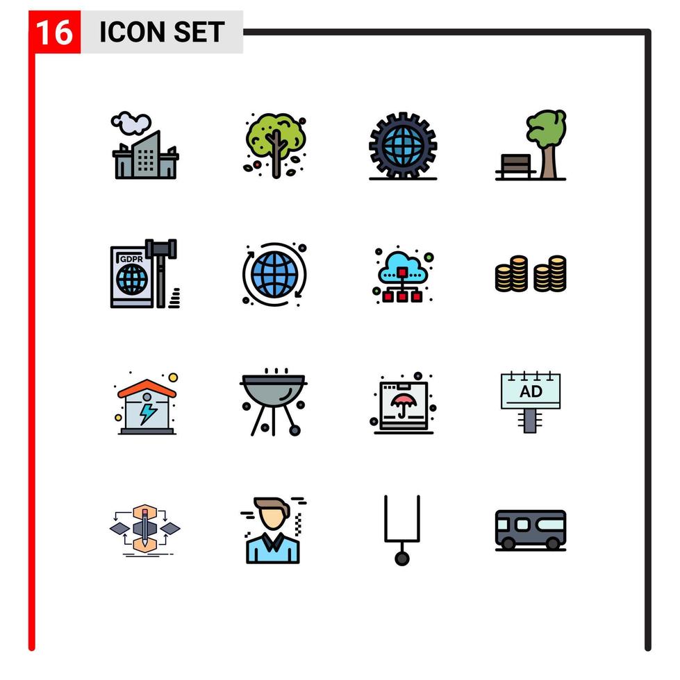 Pack of 16 Modern Flat Color Filled Lines Signs and Symbols for Web Print Media such as business park coding nature programing Editable Creative Vector Design Elements