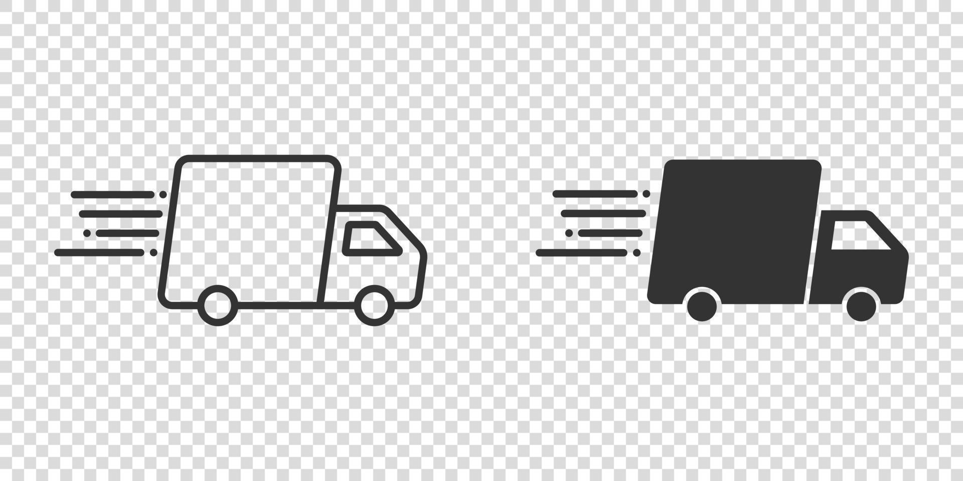 Shipping fast icon in flat style. Delivery truck vector illustration on isolated background. Express logistic sign business concept.