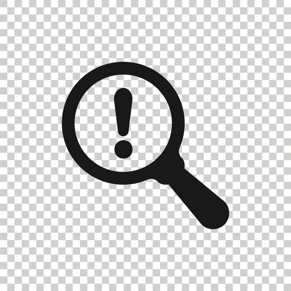 Risk analysis icon in flat style. Exclamation magnifier vector illustration on white isolated background. Attention business concept.