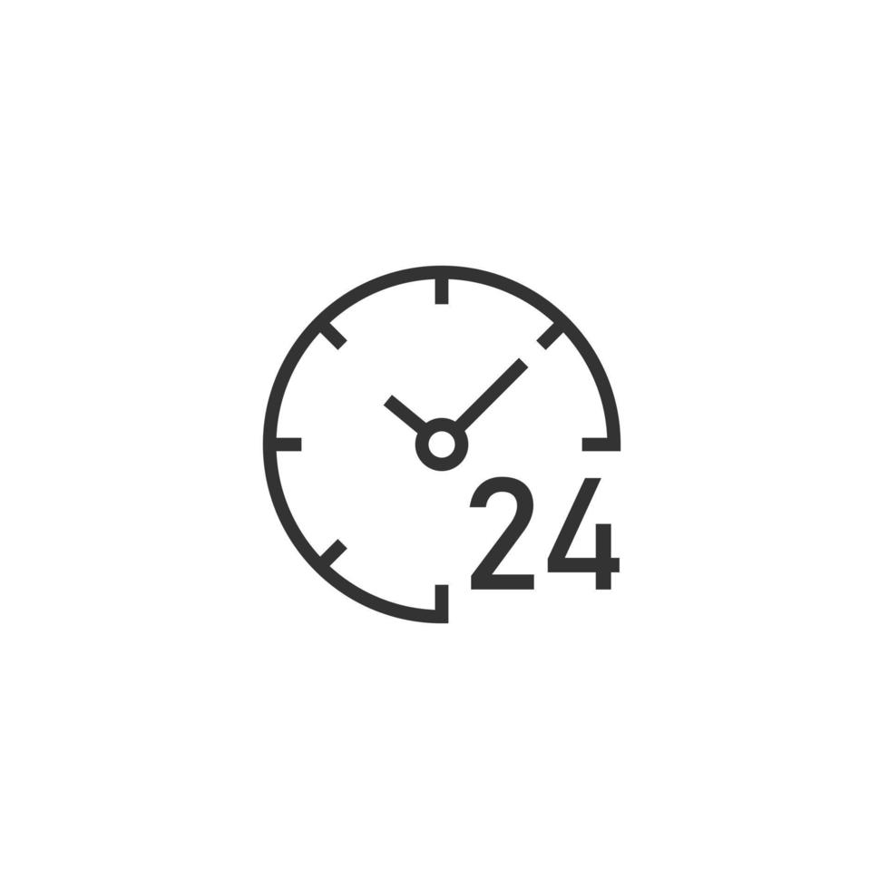 Clock 24 7 icon in flat style. Watch vector illustration on white isolated background. Timer business concept.