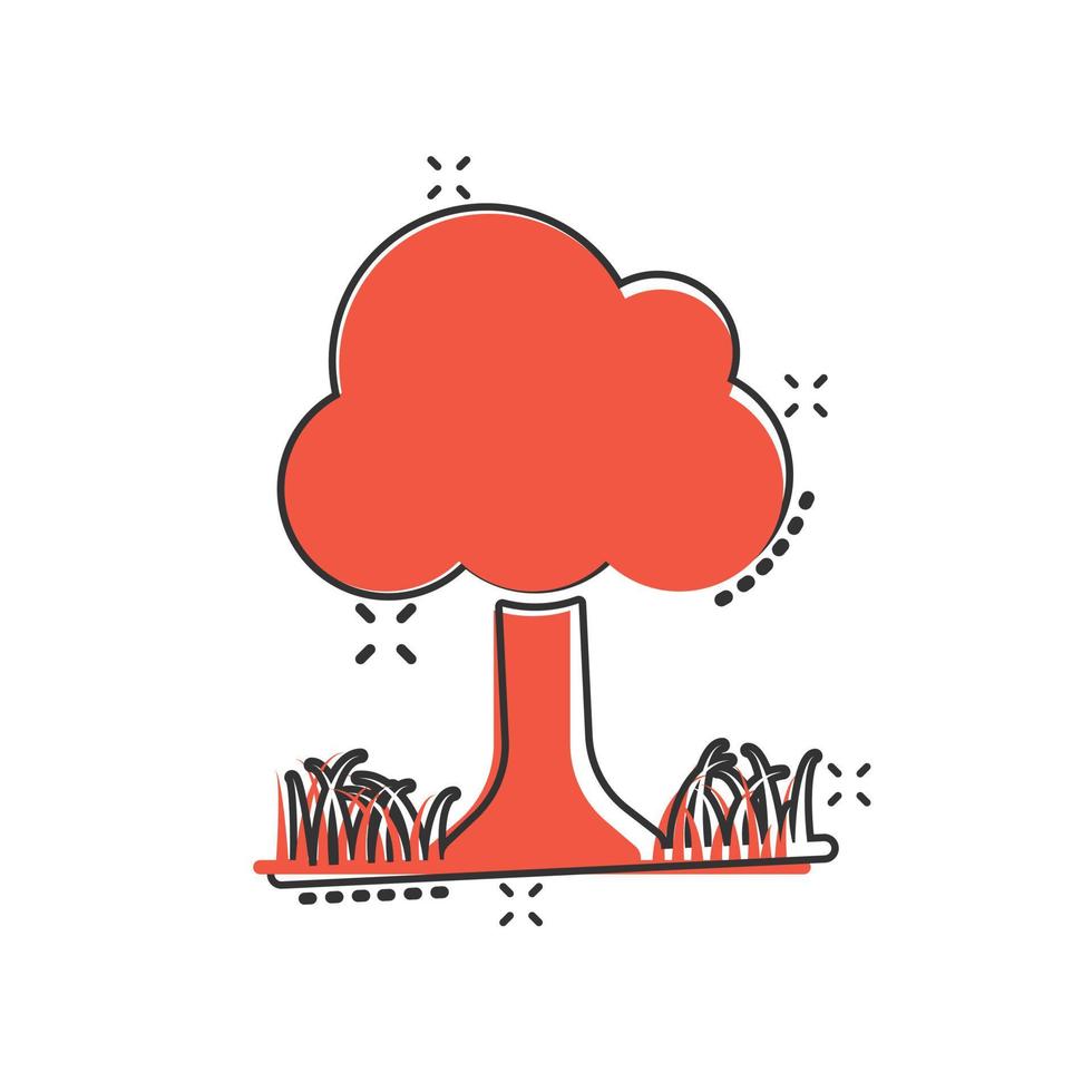 icono de árbol en estilo cómico. ilustración de vector de dibujos animados de bosque sobre fondo blanco aislado. concepto de negocio de signo de efecto de salpicadura de planta.