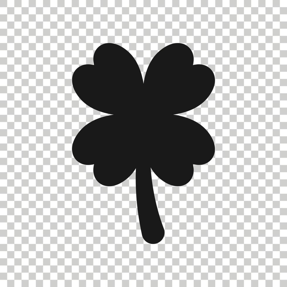 Four leaf clover icon in flat style. St Patricks Day vector illustration on white isolated background. Flower shape business concept.