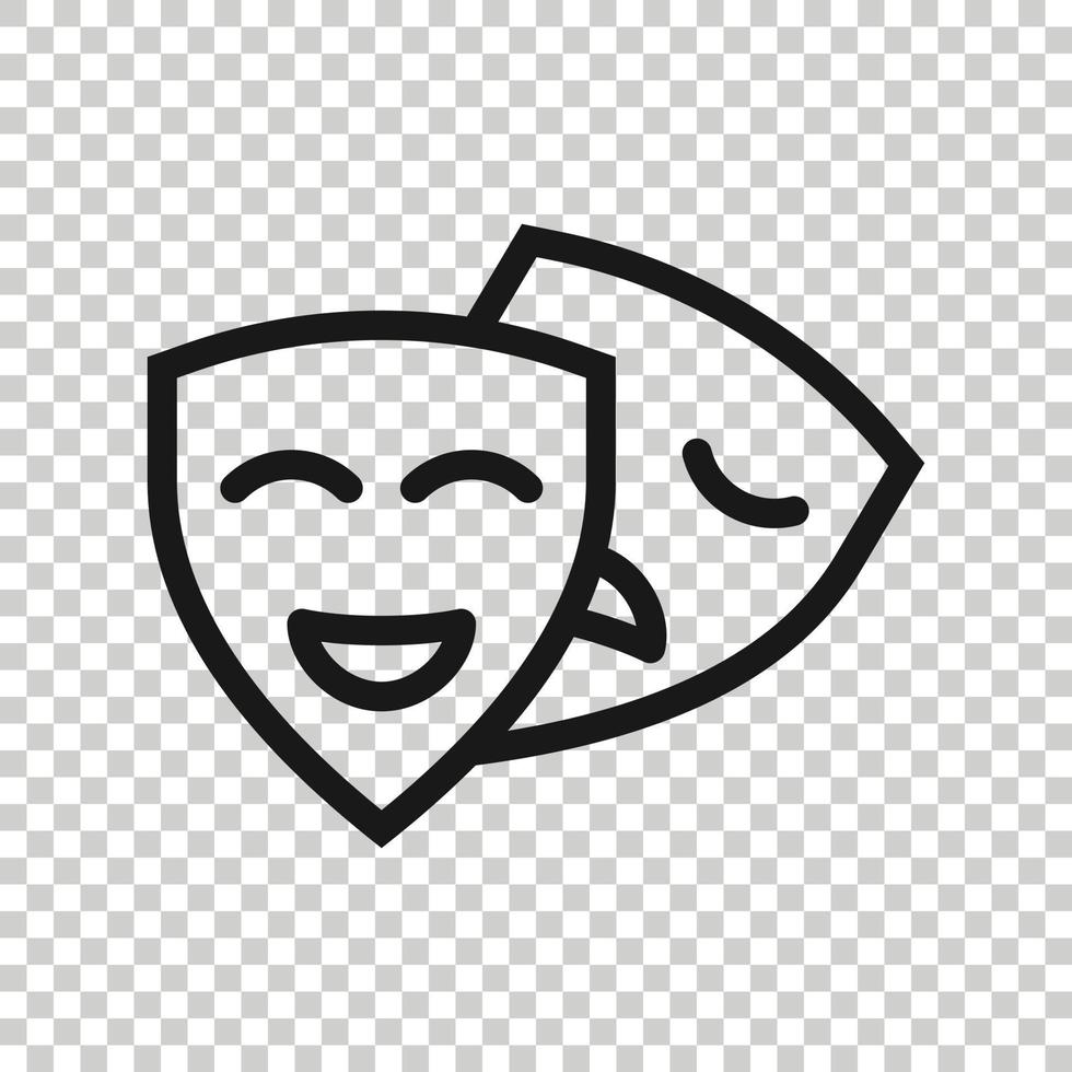 Theater mask icon in flat style. Comedy and tragedy vector illustration on white isolated background. Smile face business concept.