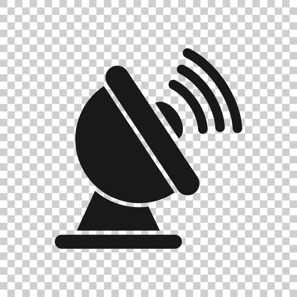 Satellite antenna tower icon in flat style. Broadcasting vector illustration on white isolated background. Radar business concept.